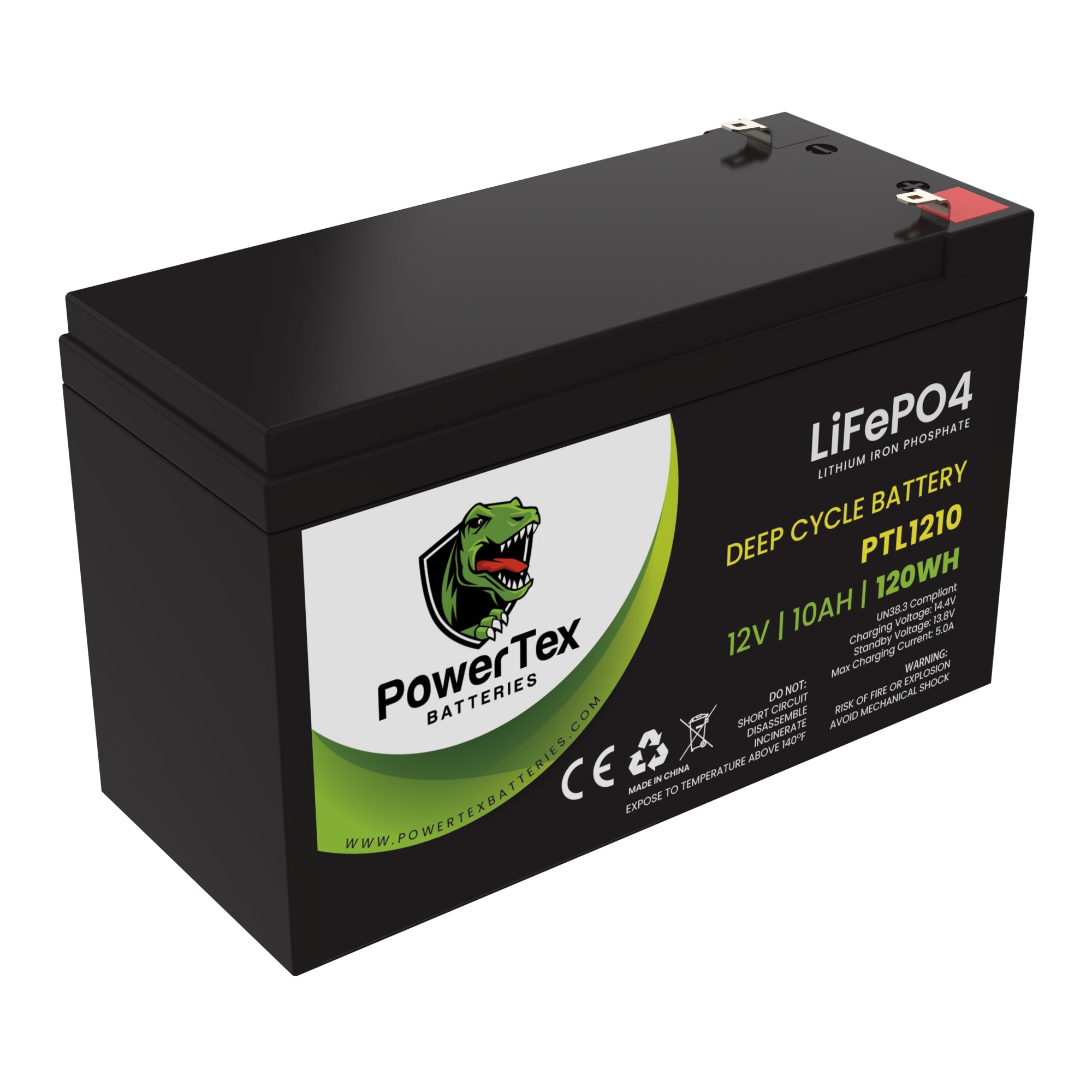 PowerTex Batteries 12V 10Ah LiFePO4 Lithium Iron Phosphate Battery