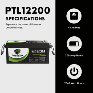 Powertex 12V 200Ah LiFePO4 deep cycle battery for RV and solar storage