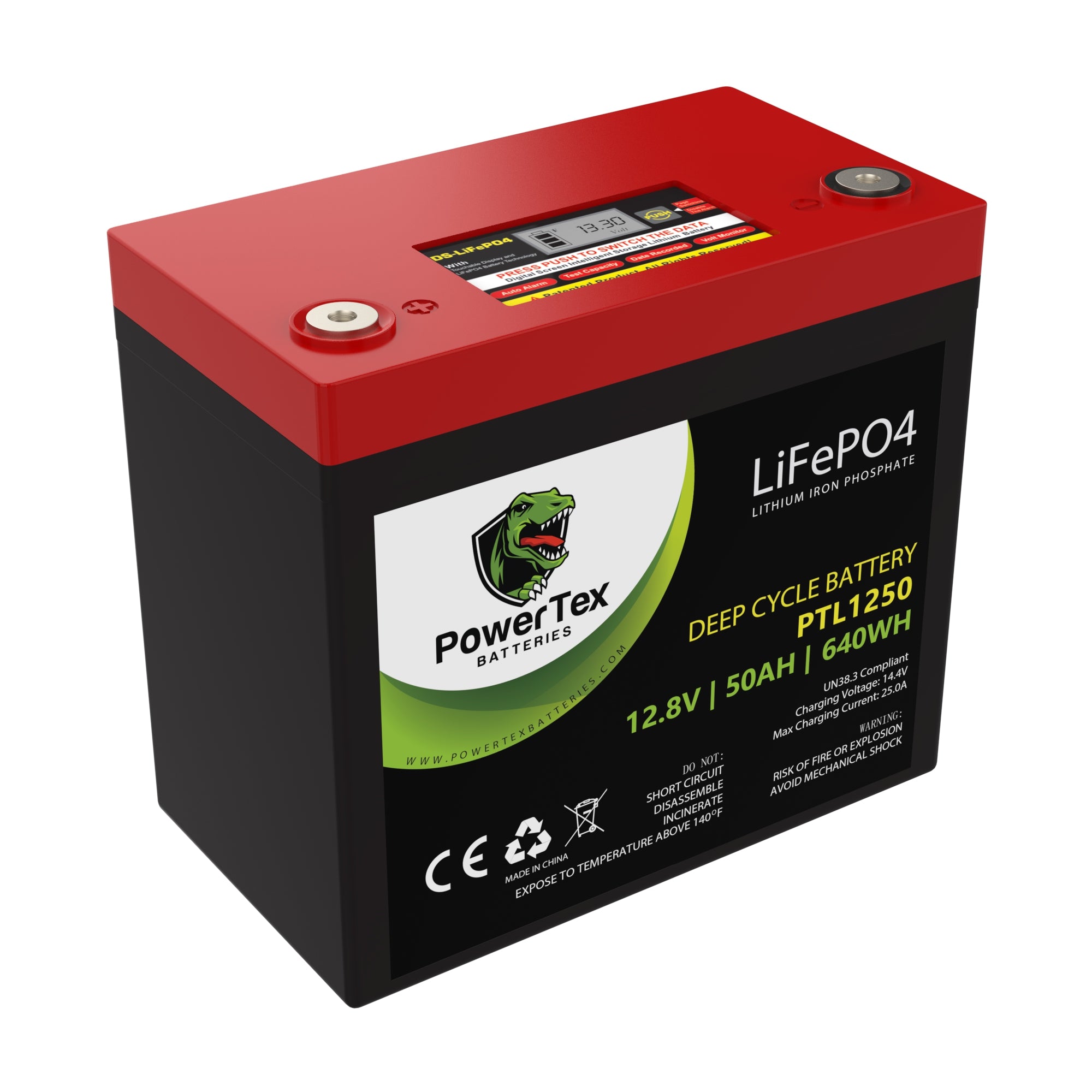 PowerTex Batteries 12V 50Ah LiFePO4 Lithium Iron Phosphate Battery