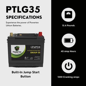 Powertex Batteries BCI Group 35 Q85 Car Automotive LiFePO4 Lithium Iron Phosphate Battery