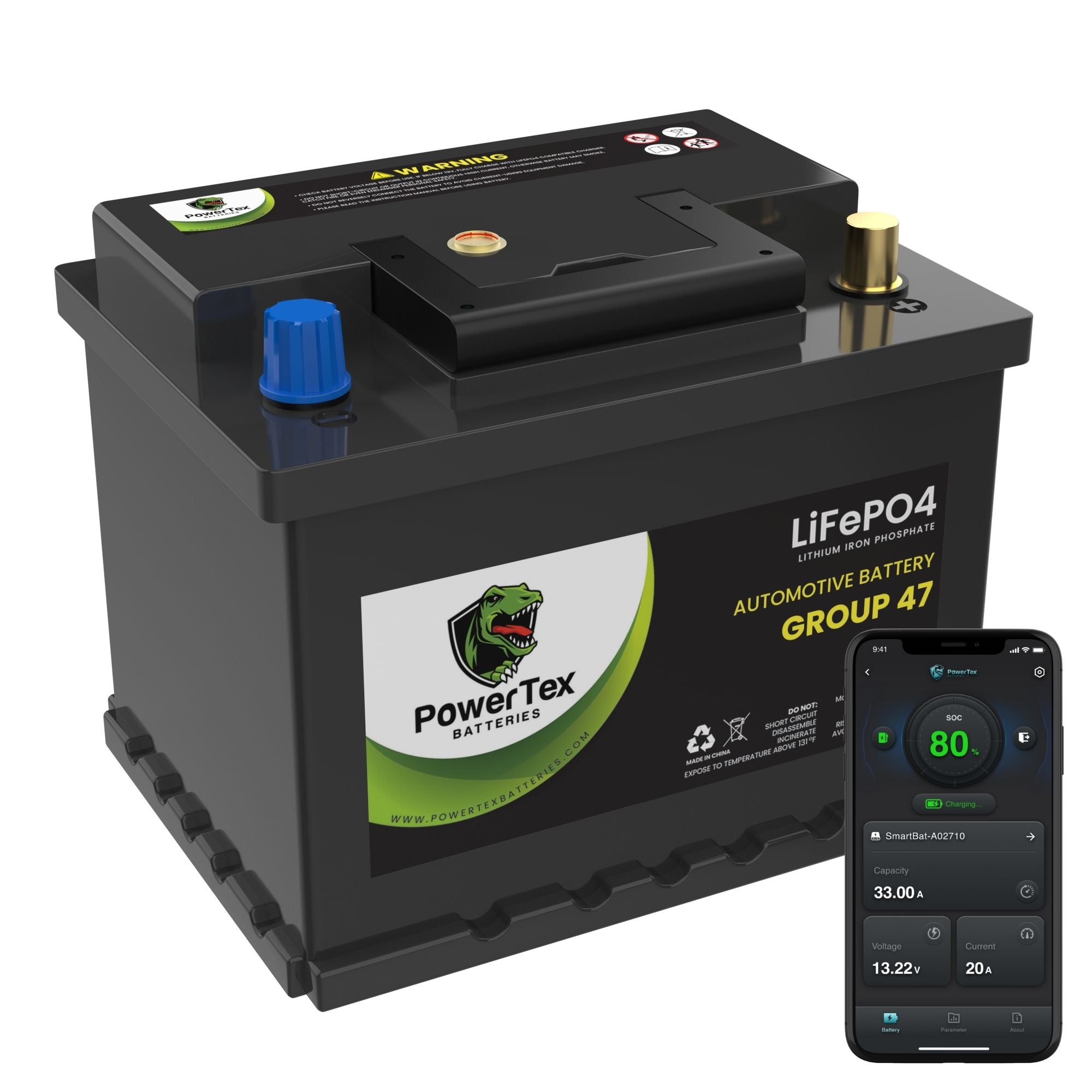 PowerTex Batteries BCI Group 47 / H5 Lithium LiFePO4 Automotive Battery