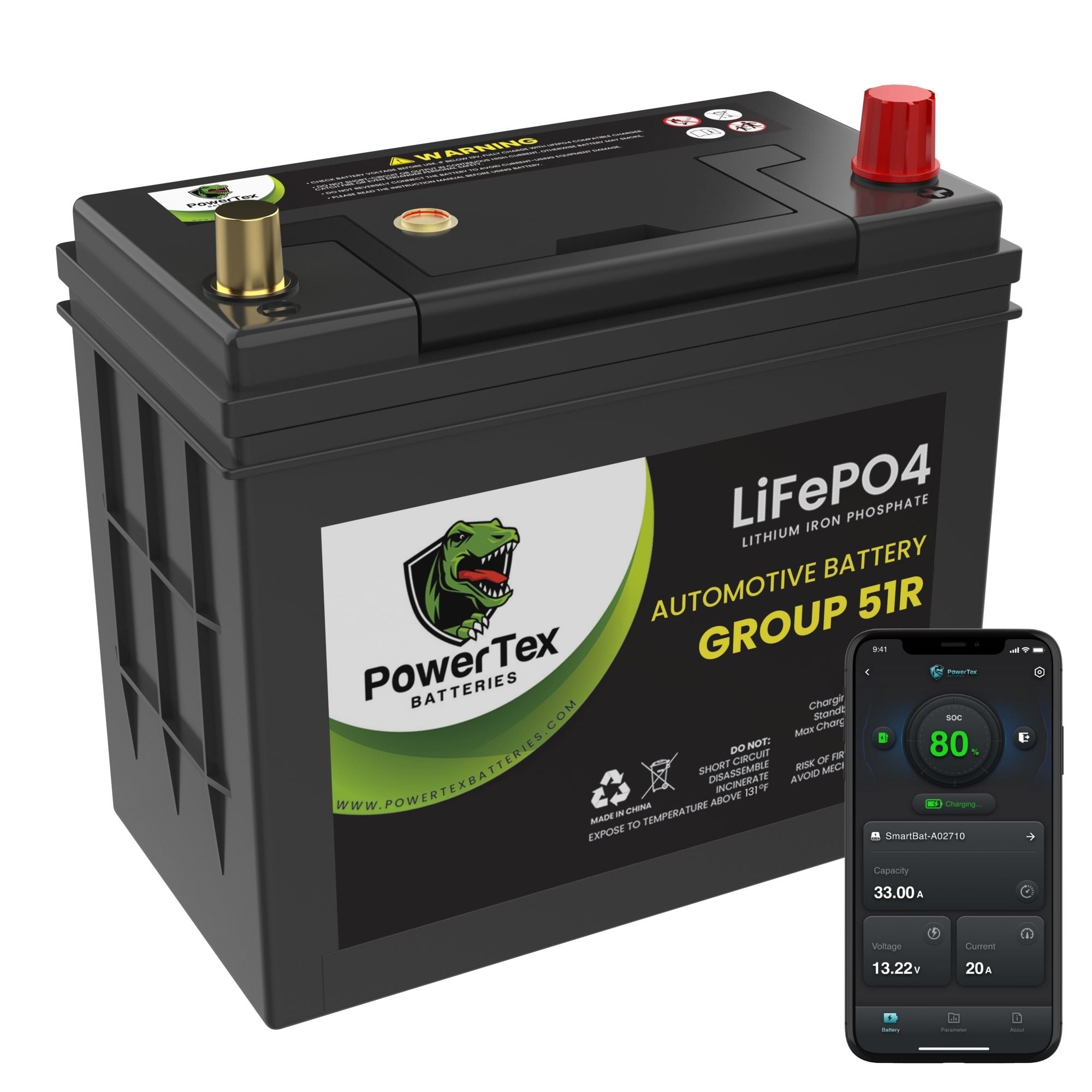 PowerTex Batteries BCI Group 51R Lithium LiFePO4 Automotive Battery