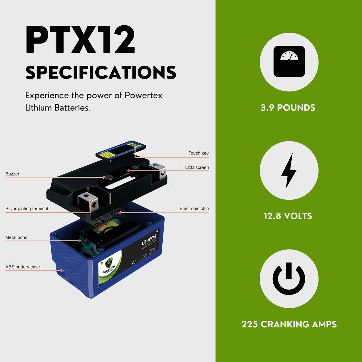 Batterie moto lithium 12V 12Ah YTX12-BS LiFePO4 batterie ion moto