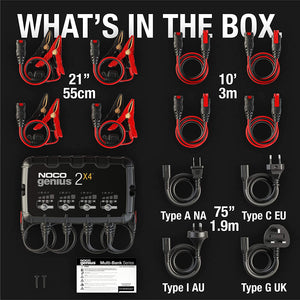 NOCO GENIUS2X4 4-Bank 8-Amp (2-Amp Per Bank) Fully-Automatic Smart 6V And 12V Battery Charger Charger NOCO