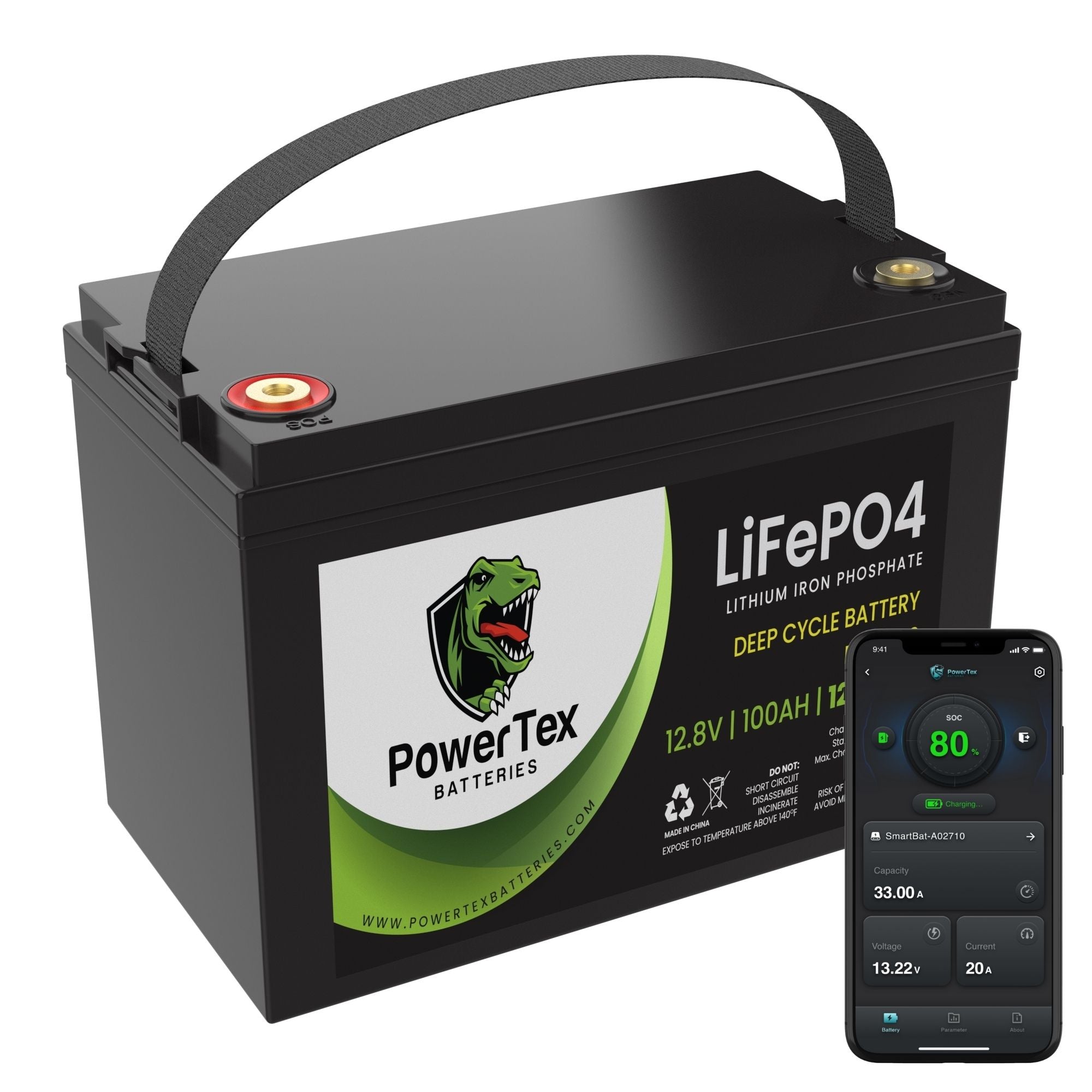 PowerTex Batteries 12V 100Ah LiFePO4 Lithium Iron Phosphate Battery