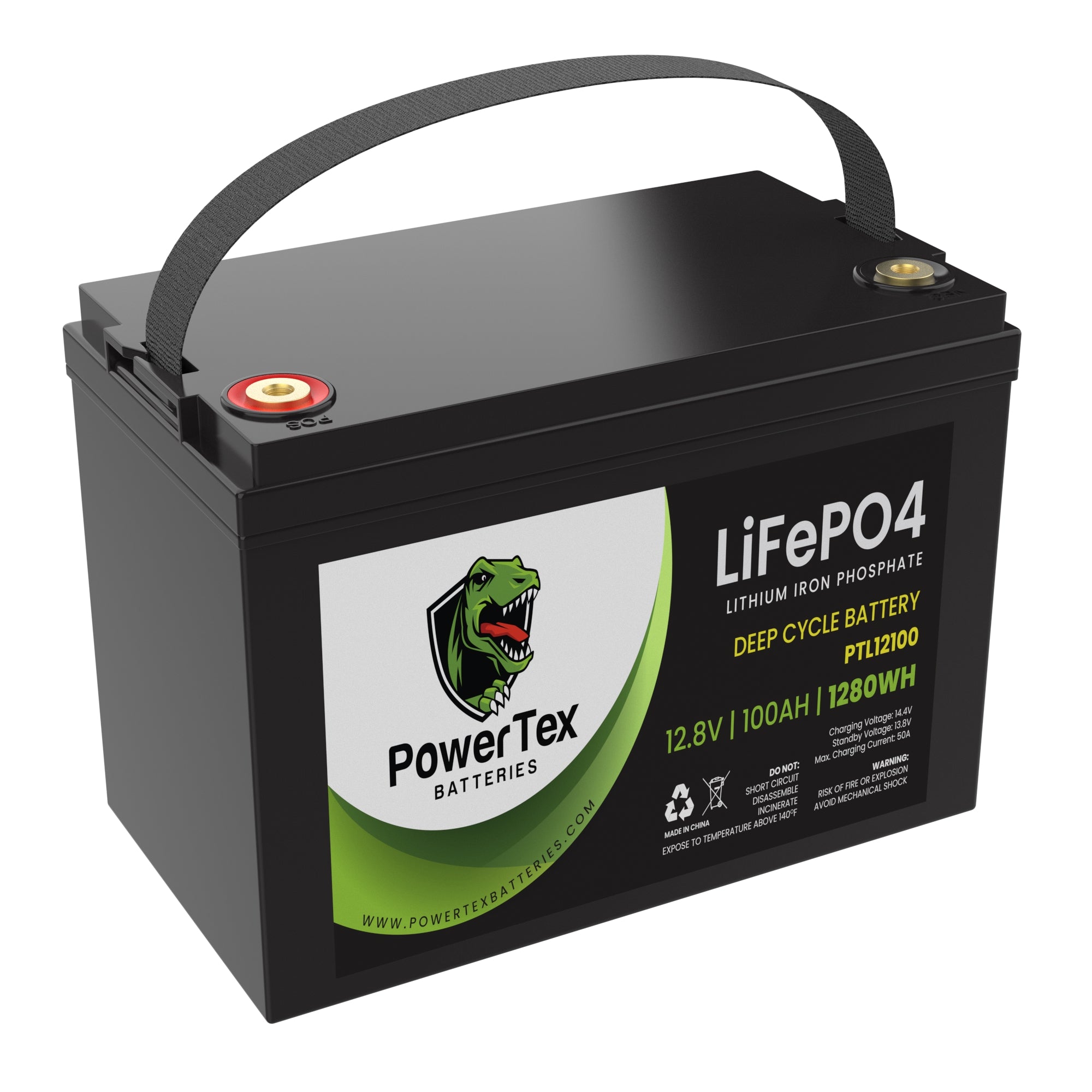 PowerTex Batteries 12V 100Ah LiFePO4 Lithium Iron Phosphate Battery