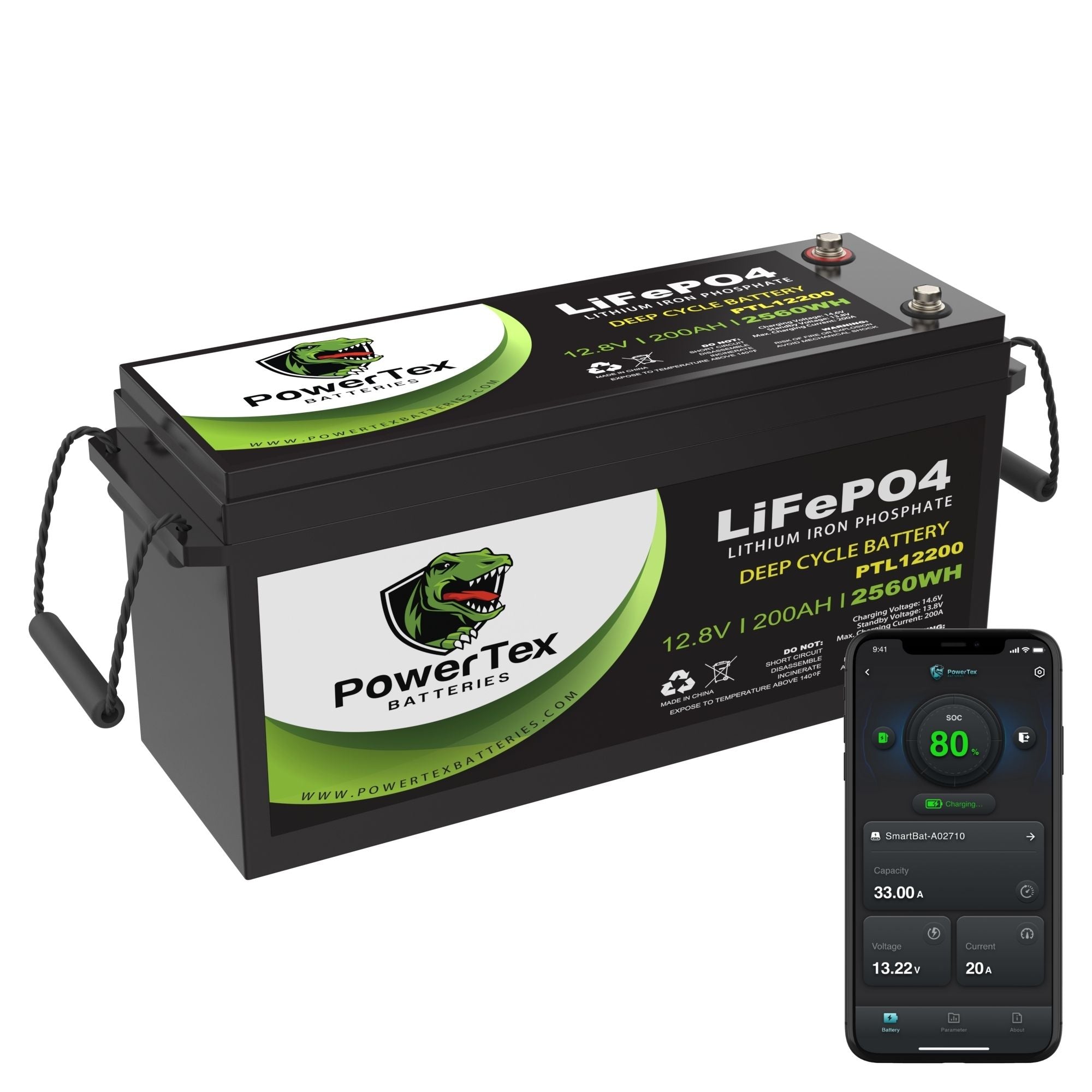 PowerTex Batteries 12V 200Ah LiFePO4 Bluetooth Lithium Iron Phosphate Battery