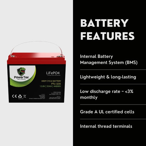 PowerTex Batteries 12V 35Ah LiFePO4 Lithium Iron Phosphate Battery