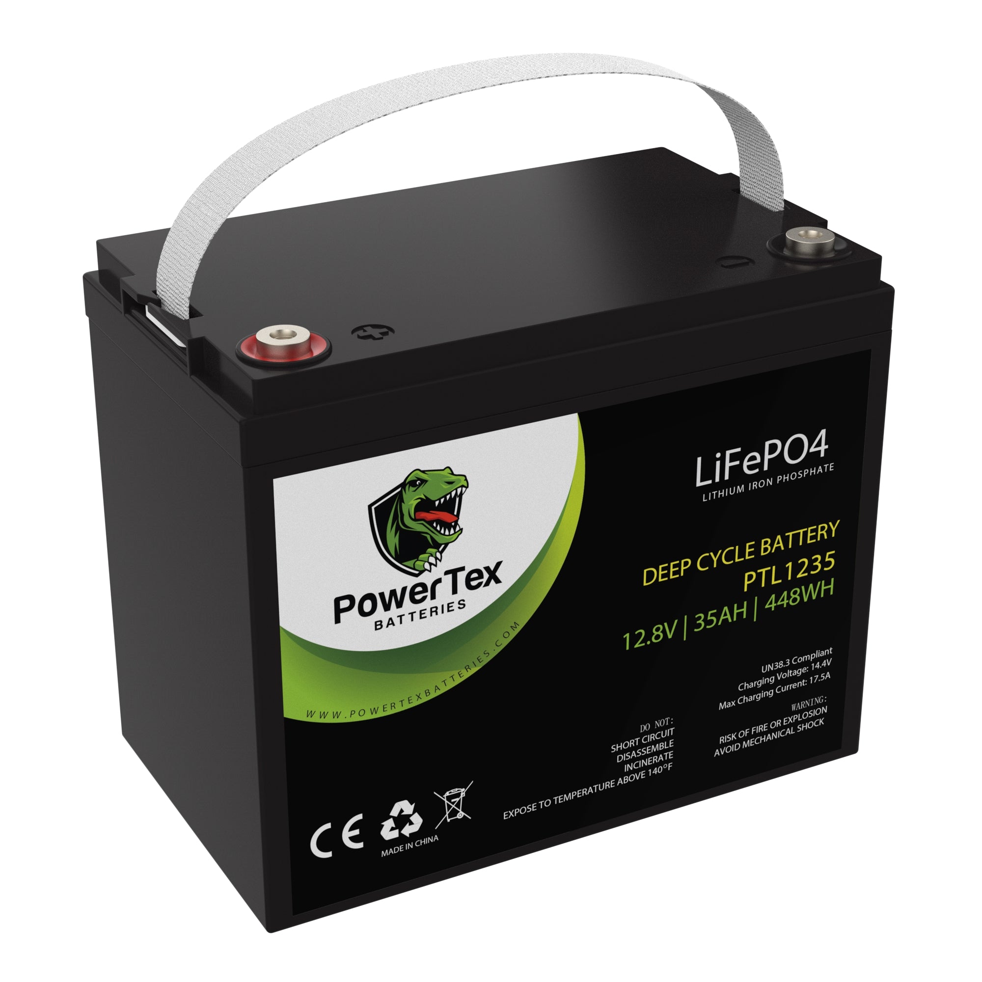 PowerTex Batteries 12V 35Ah LiFePO4 Lithium Iron Phosphate Battery