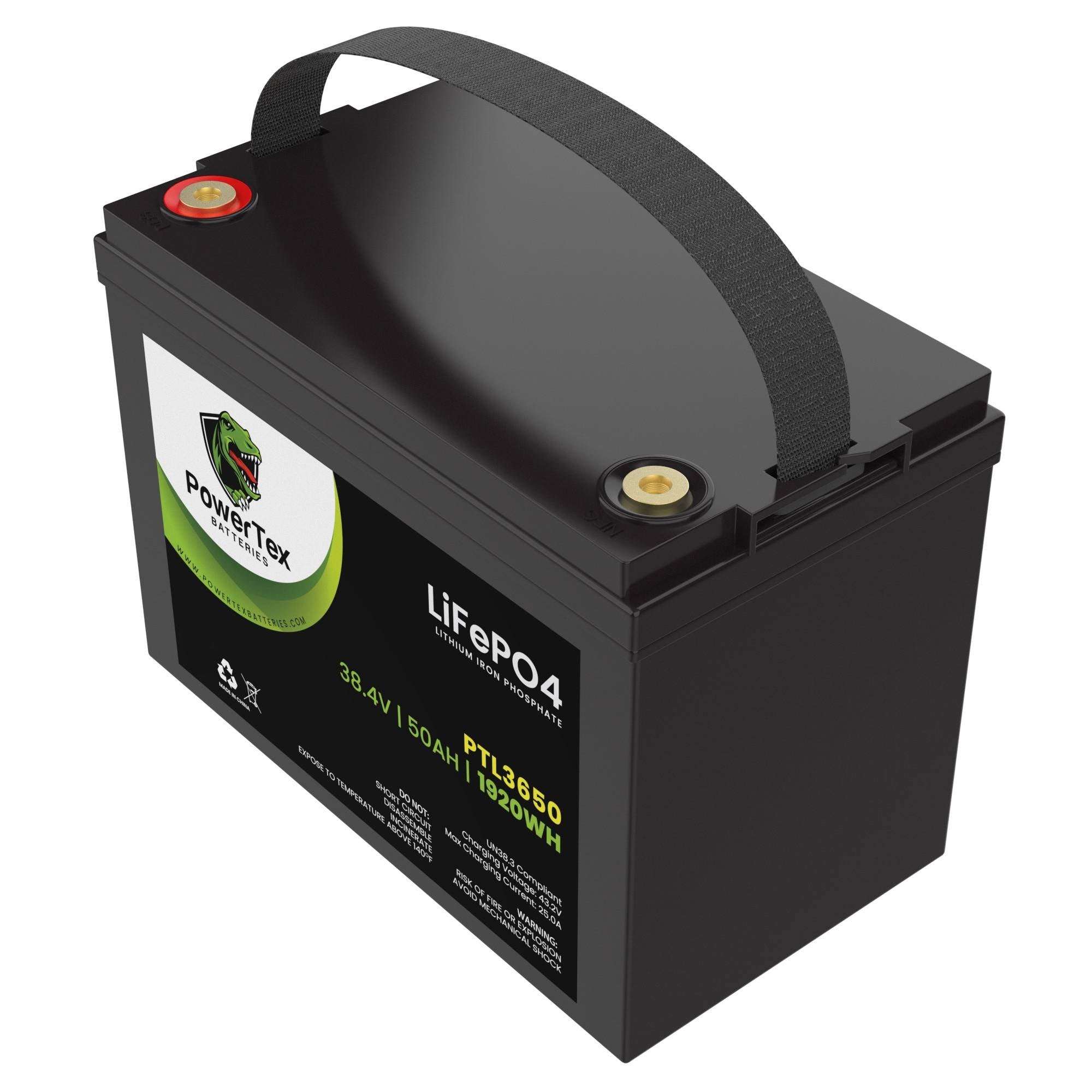 PowerTex Batteries 36V 50Ah LiFePO4 Lithium Iron Phosphate Battery