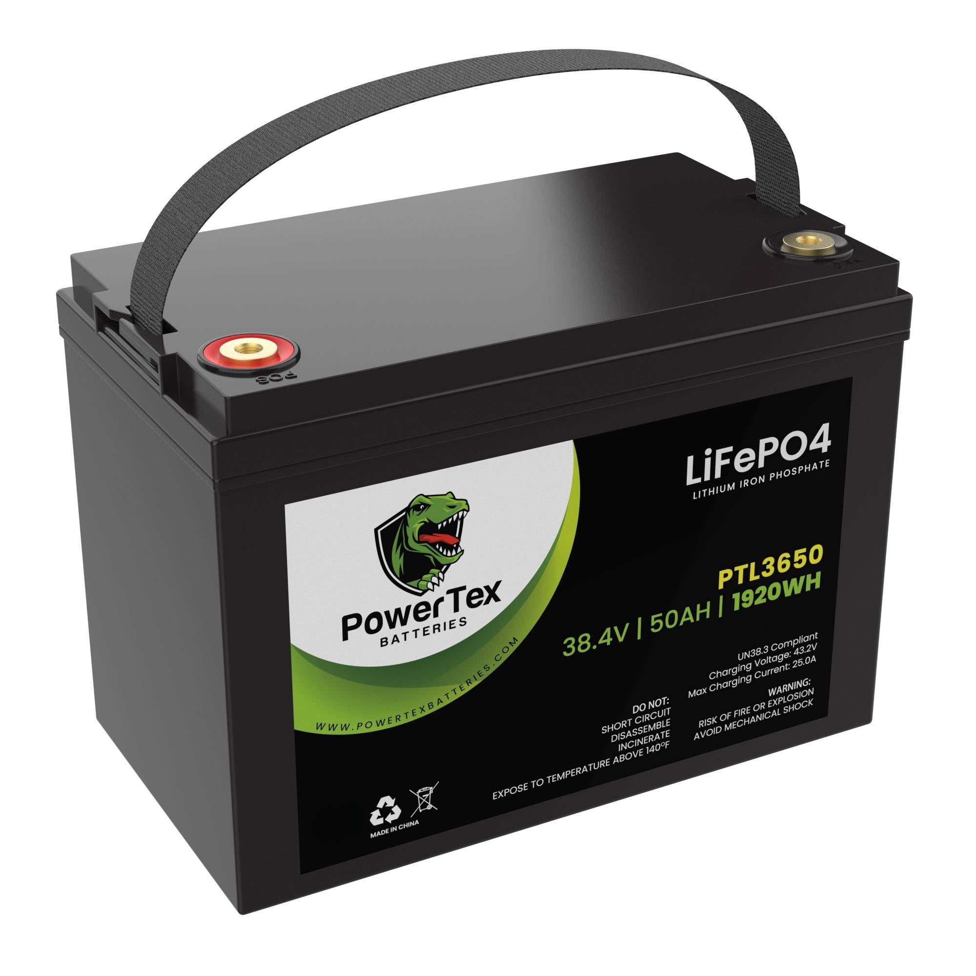 PowerTex Batteries 36V 50Ah LiFePO4 Lithium Iron Phosphate Battery