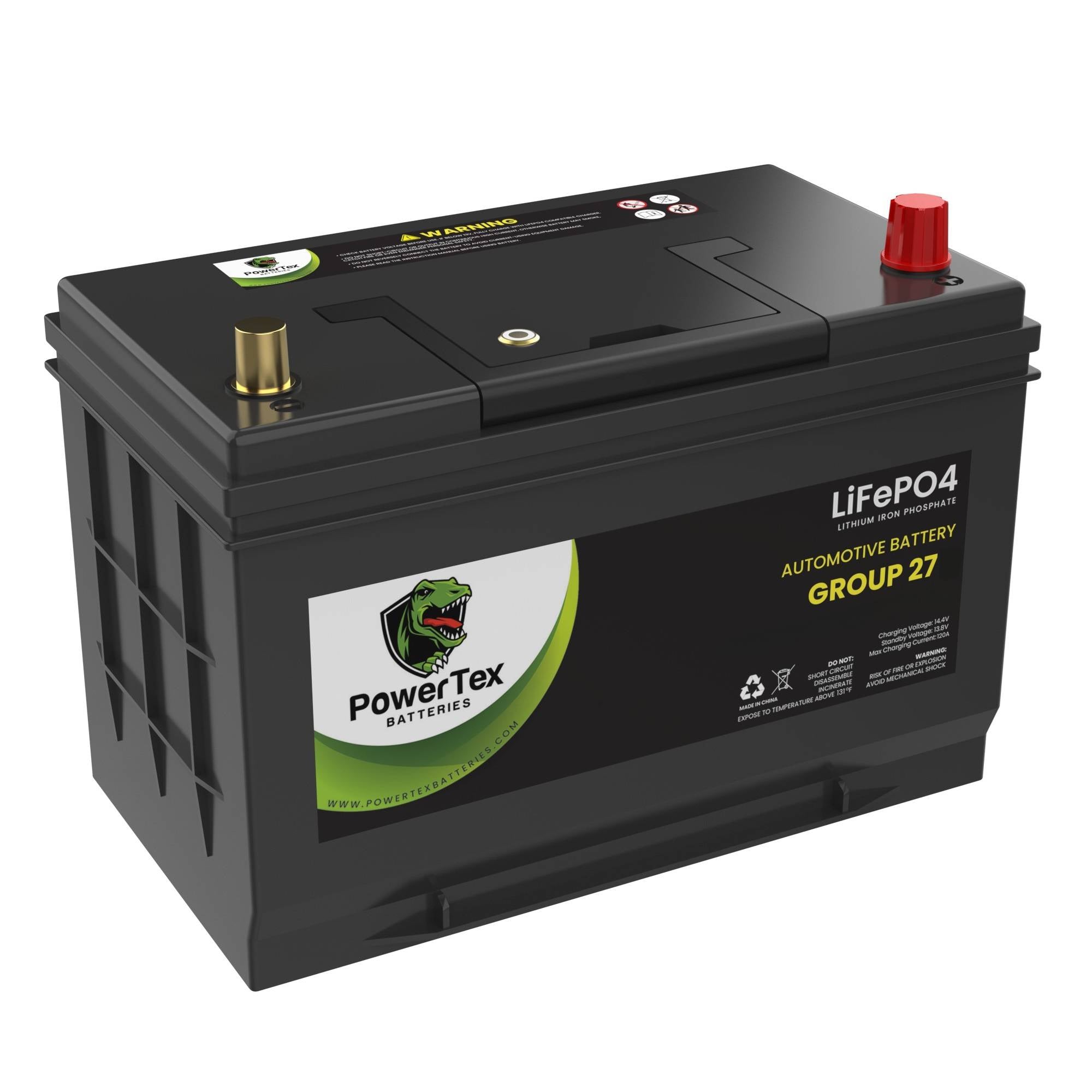 PowerTex Batteries BCI Group 27 / 27M Lithium LiFePO4 Automotive & Marine Battery