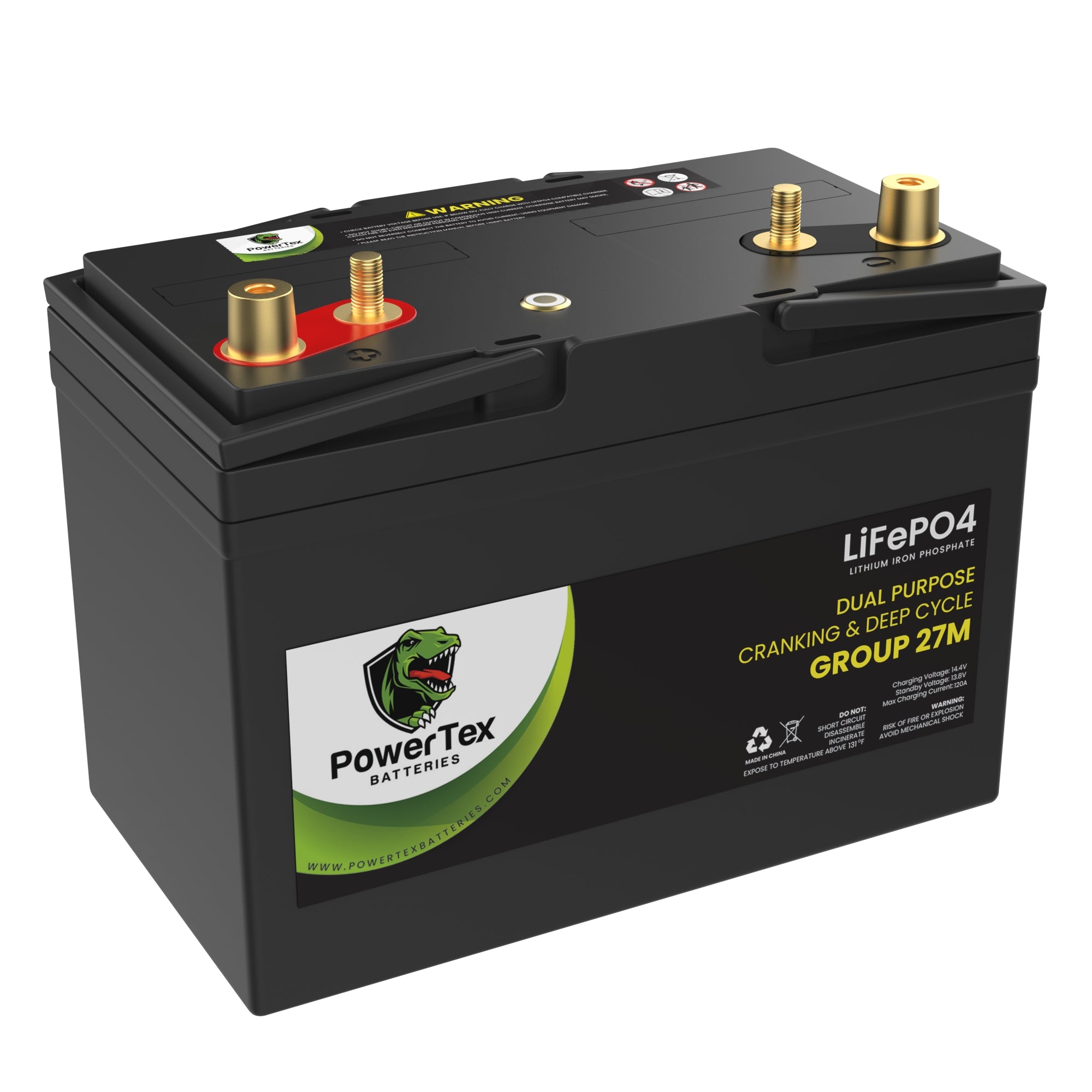 PowerTex Batteries BCI Group 27M Dual Purpose Lithium Deep Cycle & Cranking LiFePO4 RV & Marine Battery