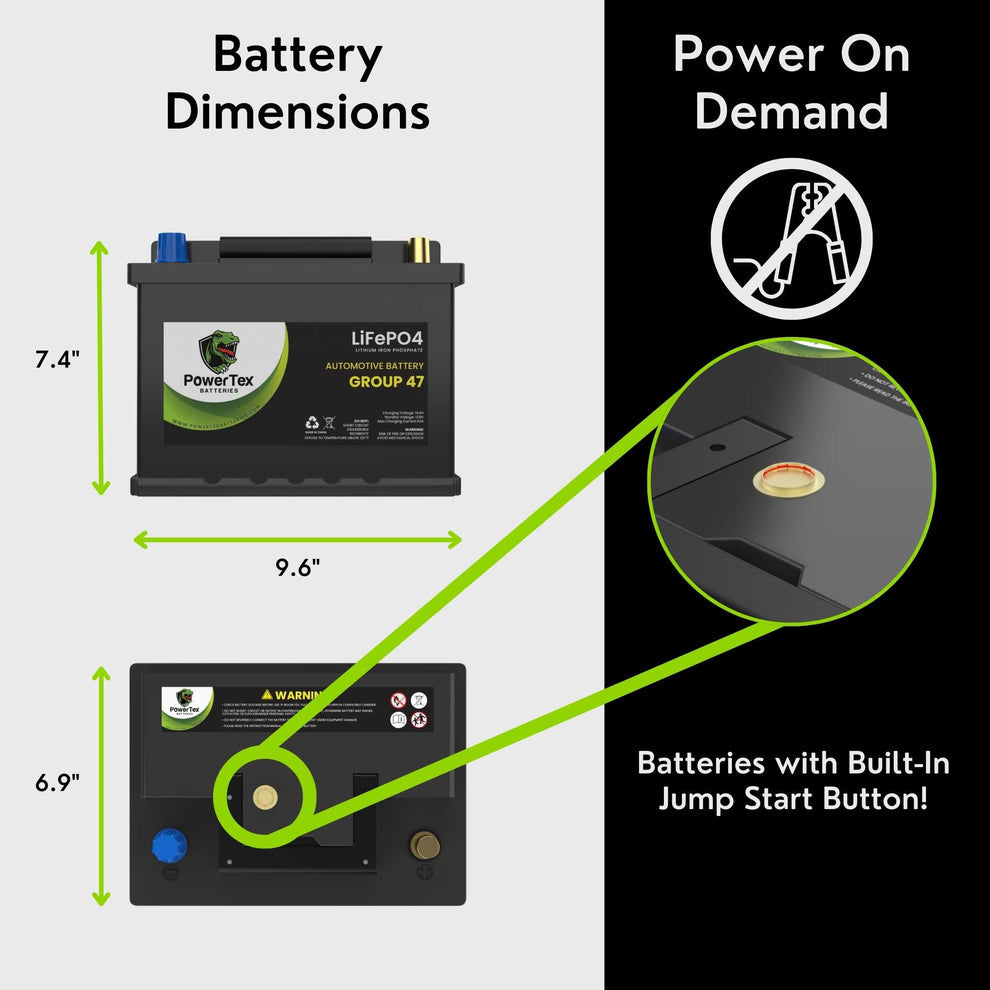 2019 Honda Civic Type R L4 2.0LReplacement Car Battery BCI Group 47 Lithium LiFePO4 Automotive Powertex Battery