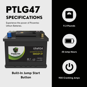 2023 Volkswagen Atlas L4 2.0LReplacement Car Battery BCI Group 47 Lithium LiFePO4 Automotive Powertex Battery