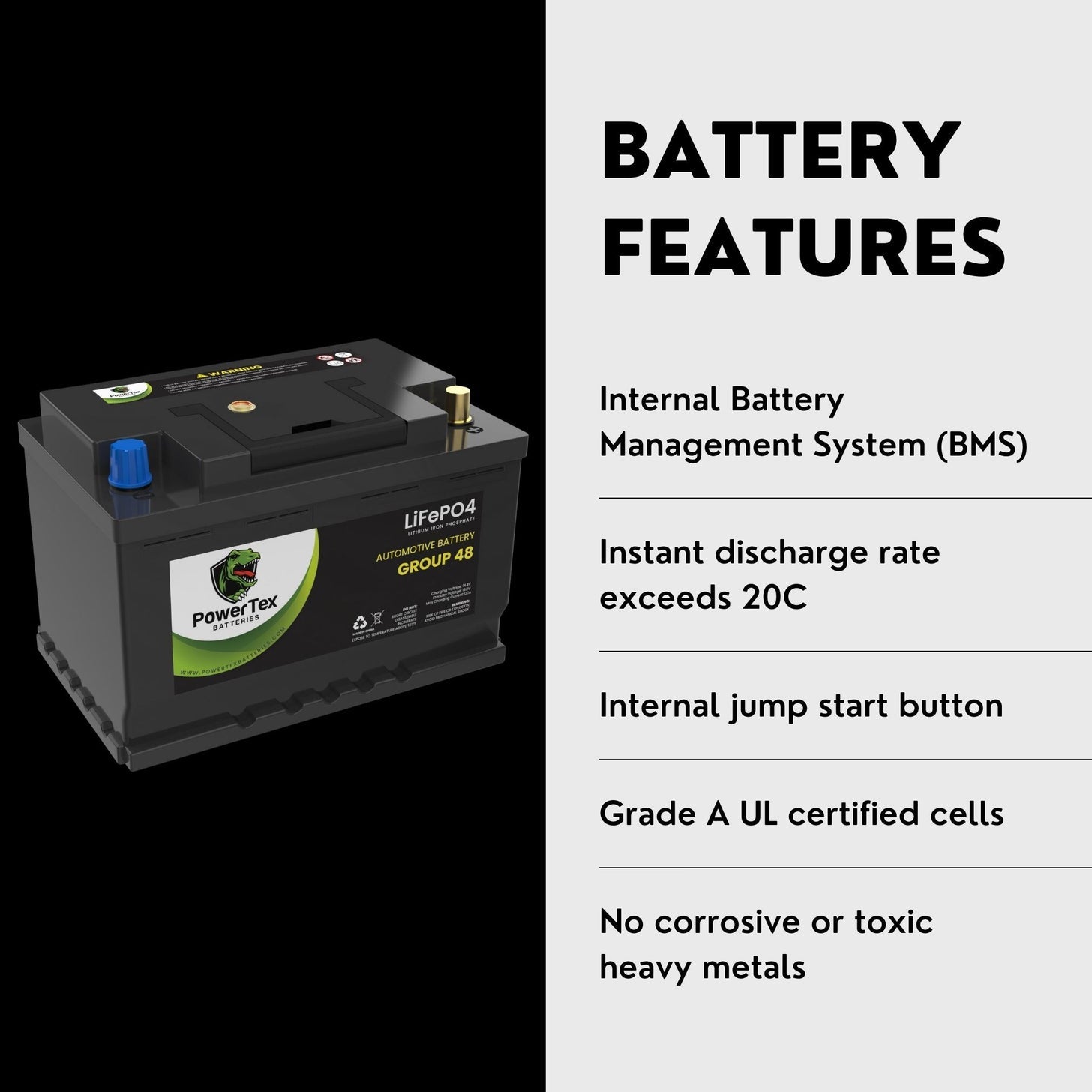 2022 Mini Cooper L3 1.5L Replacement Car Battery BCI Group 48 Lithium LiFePO4 Automotive Powertex Battery