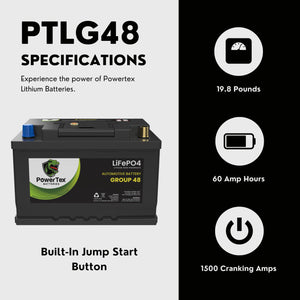 2024 Lincoln Corsair L4 2.5L Replacement Car Battery BCI Group 48 Lithium LiFePO4 Automotive Powertex Battery