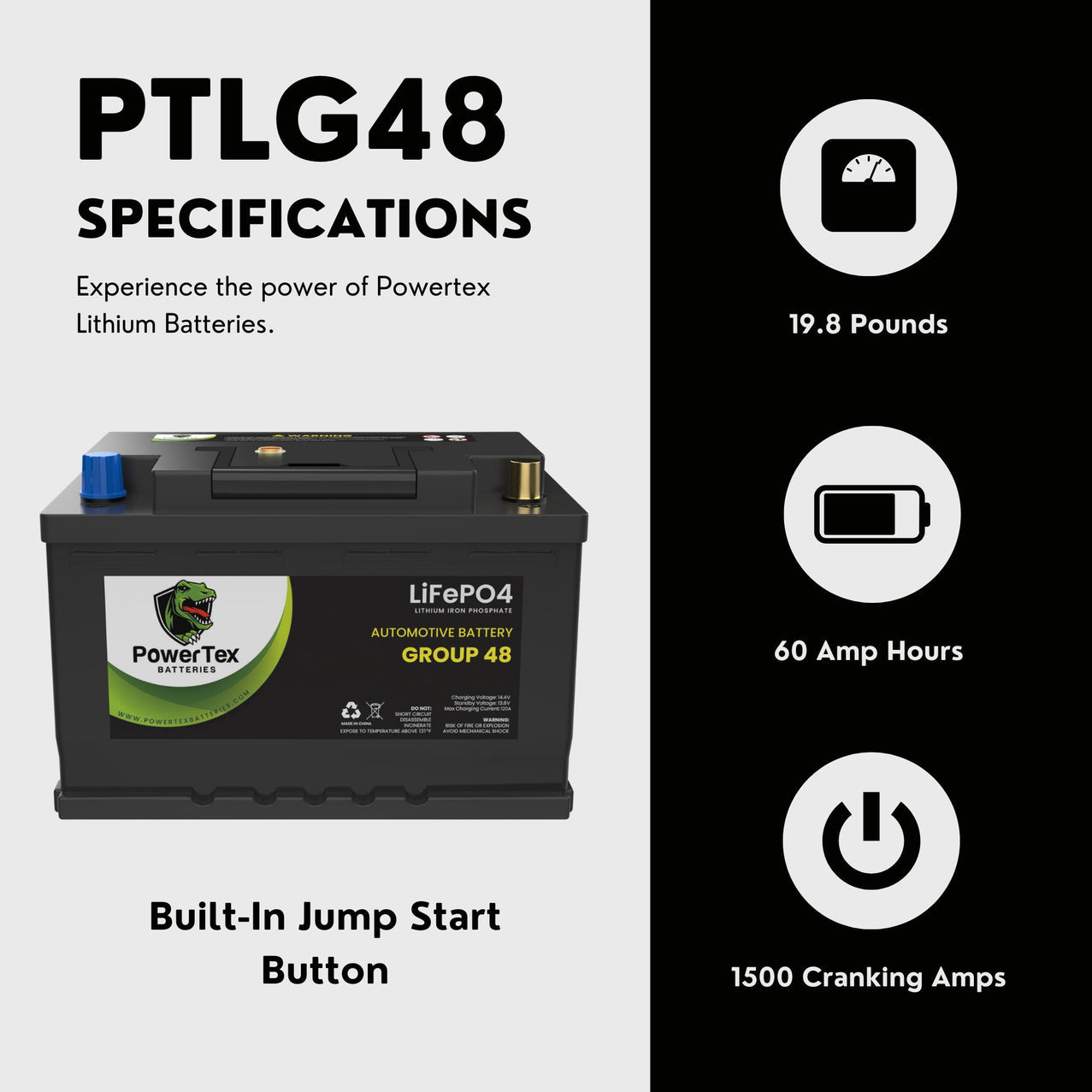 2024 Ford F-150 V6 3.5L Replacement Car Battery BCI Group 48 Lithium LiFePO4 Automotive Powertex Battery