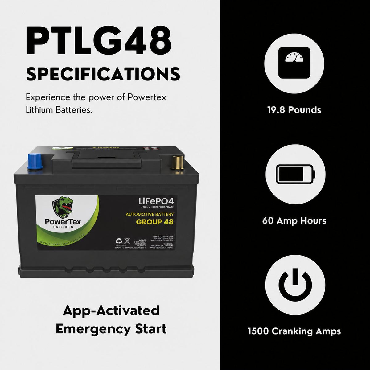 2023 Audi RS Q8 V8 4.0L Replacement Car Battery BCI Group 48 Lithium LiFePO4 Automotive Powertex Battery