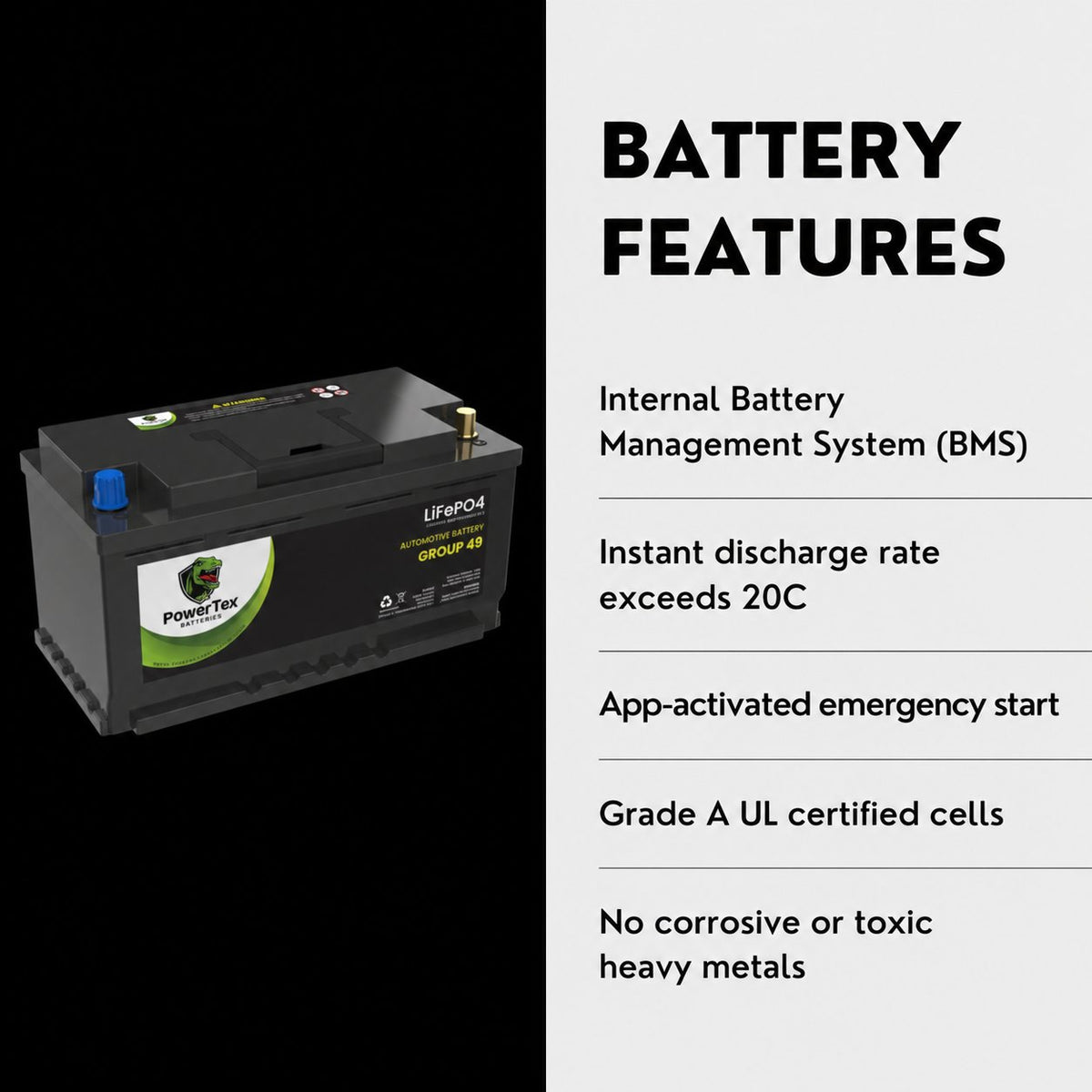 2023 Audi RS5 V6 2.9LReplacement Car Battery BCI Group 49 Lithium LiFePO4 Automotive Powertex Battery