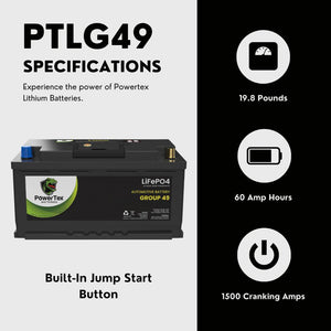 2022 Volvo XC60 L4 2.0LReplacement Car Battery BCI Group 49 Lithium LiFePO4 Automotive Powertex Battery