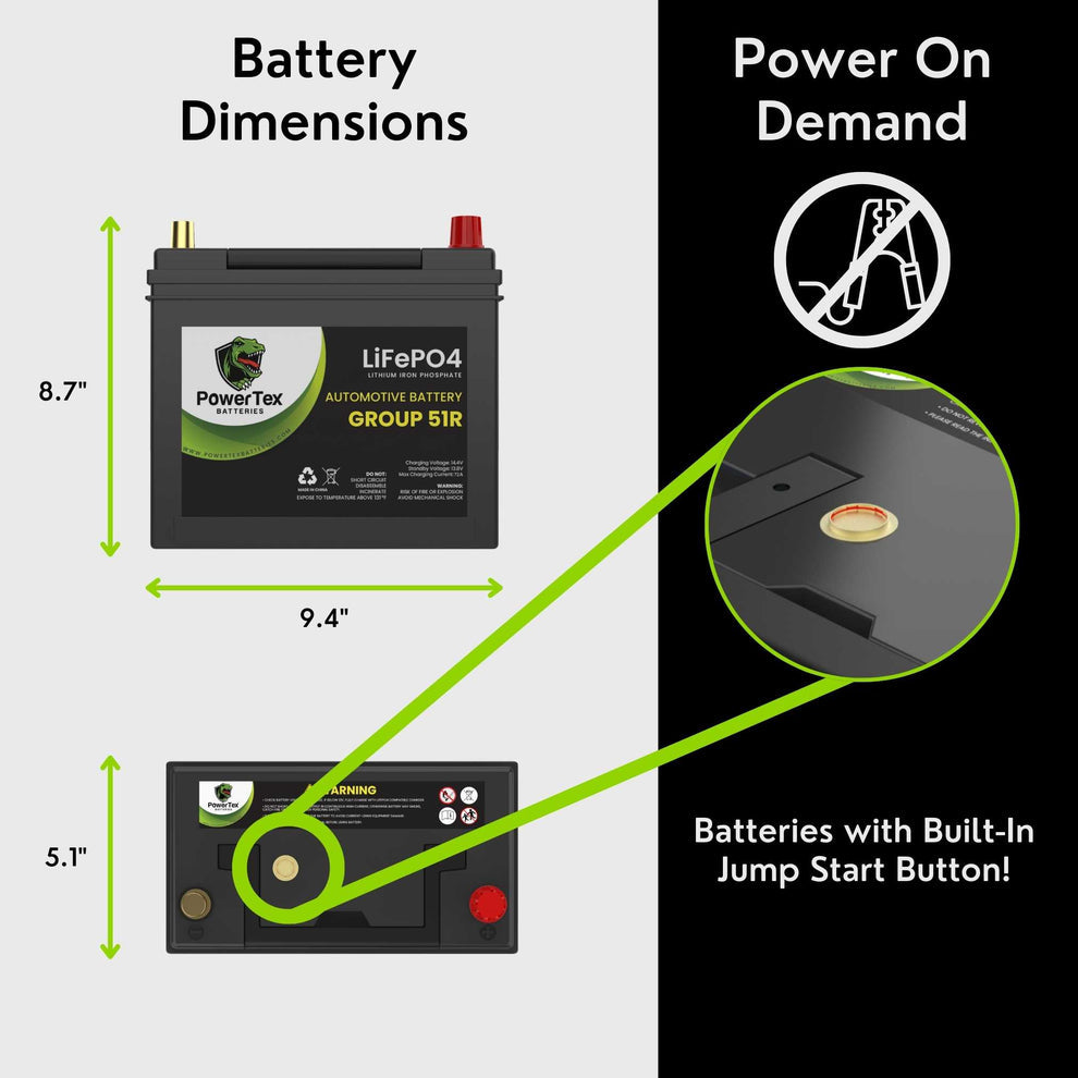 2020 Nissan GT-R V6 3.8L Replacement Car Battery BCI Group 51R Lithium LiFePO4 Automotive Powertex Battery