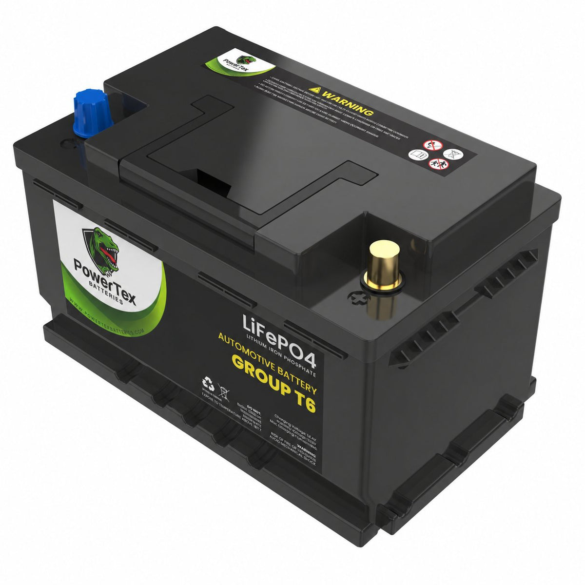 PowerTex Group T6 LiFePO4 automotive battery — product detail view