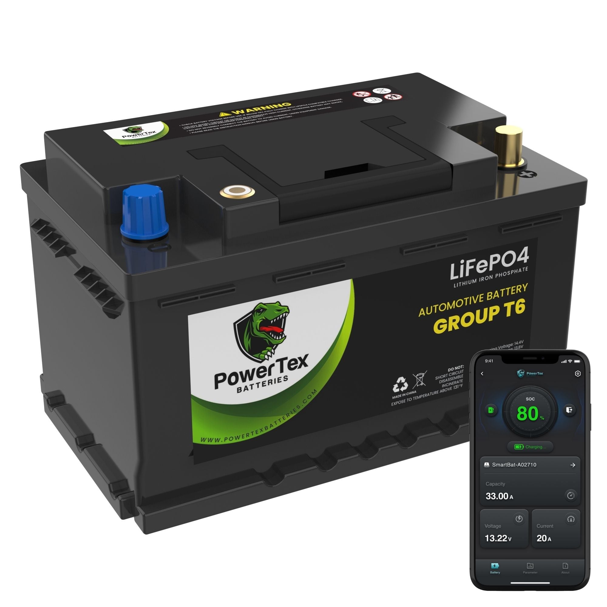 PowerTex Batteries BCI Group T6 / L2 Lithium LiFePO4 Automotive Battery