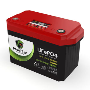 PowerTex Batteries 24V 50Ah Lithium Iron Phosphate LiFePO4 LFP Deep Cycle Rechargeable Battery