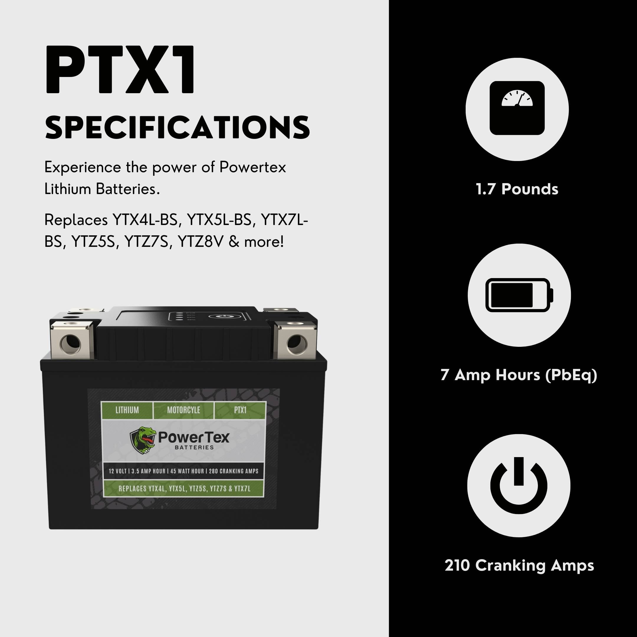 PowerTex YTZ5S LiFePO4 Lithium Iron Phosphate Motorcycle Battery