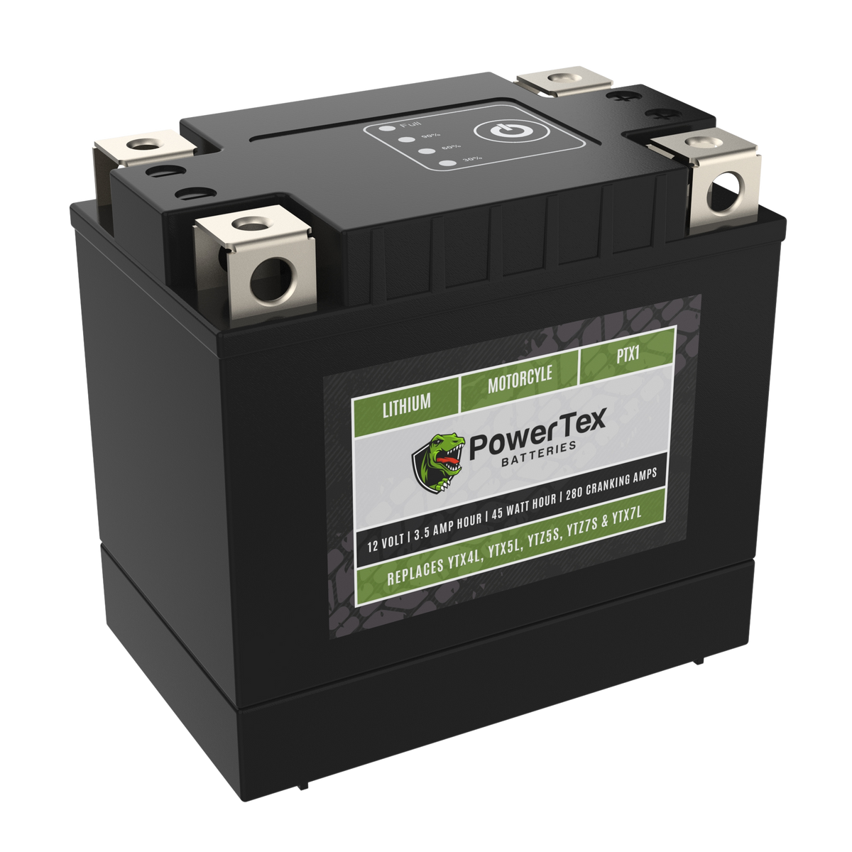 PowerTex PTX1 LiFePO4 powersport battery with one spacer