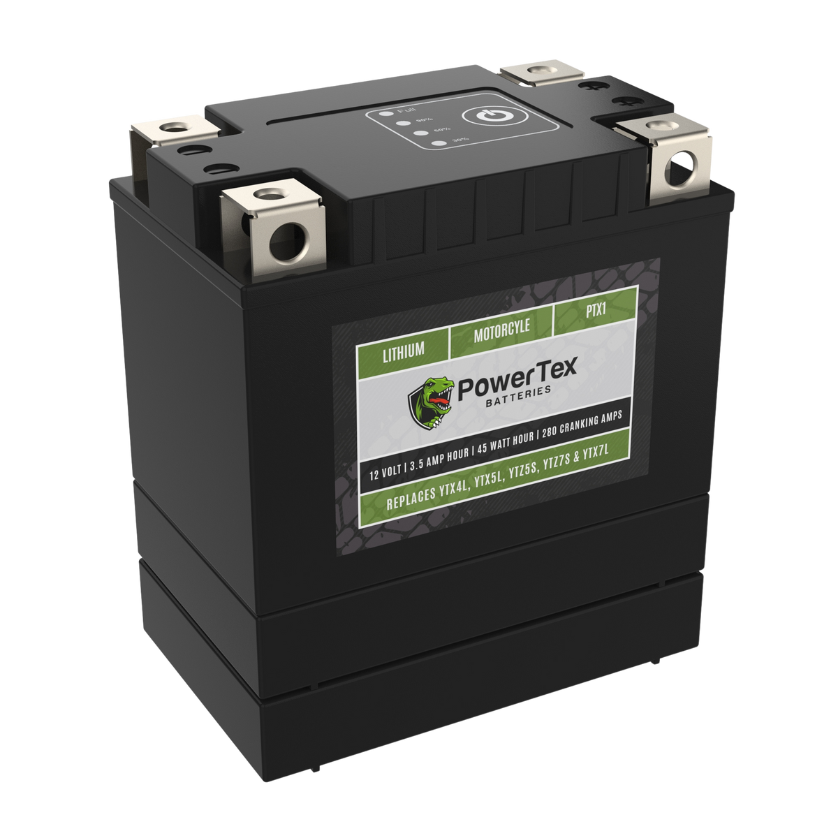 PowerTex PTX1 LiFePO4 powersport battery with two spacers