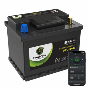 PowerTex Group 47 LiFePO4 automotive battery — front product view