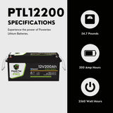PowerTex Batteries PRO 12V 200Ah LiFePO4 Bluetooth Lithium Iron Phosphate Battery