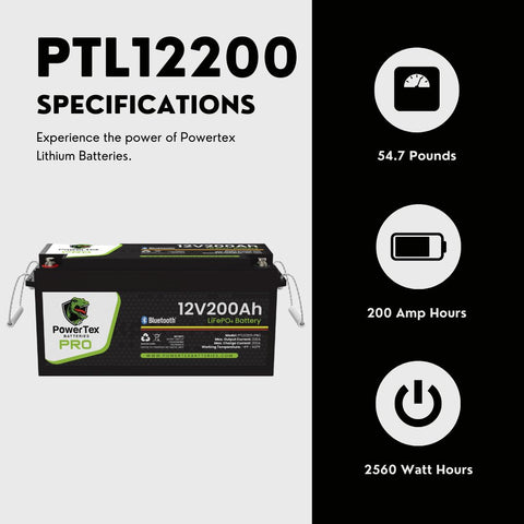 PowerTex 12V 200Ah LiFePO4 Lithium Iron Phosphate Deep Cycle