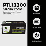 PowerTex Batteries 12V 300Ah Bluetooth Lithium Iron Phosphate LiFePO4 LFP Deep Cycle Rechargeable Battery