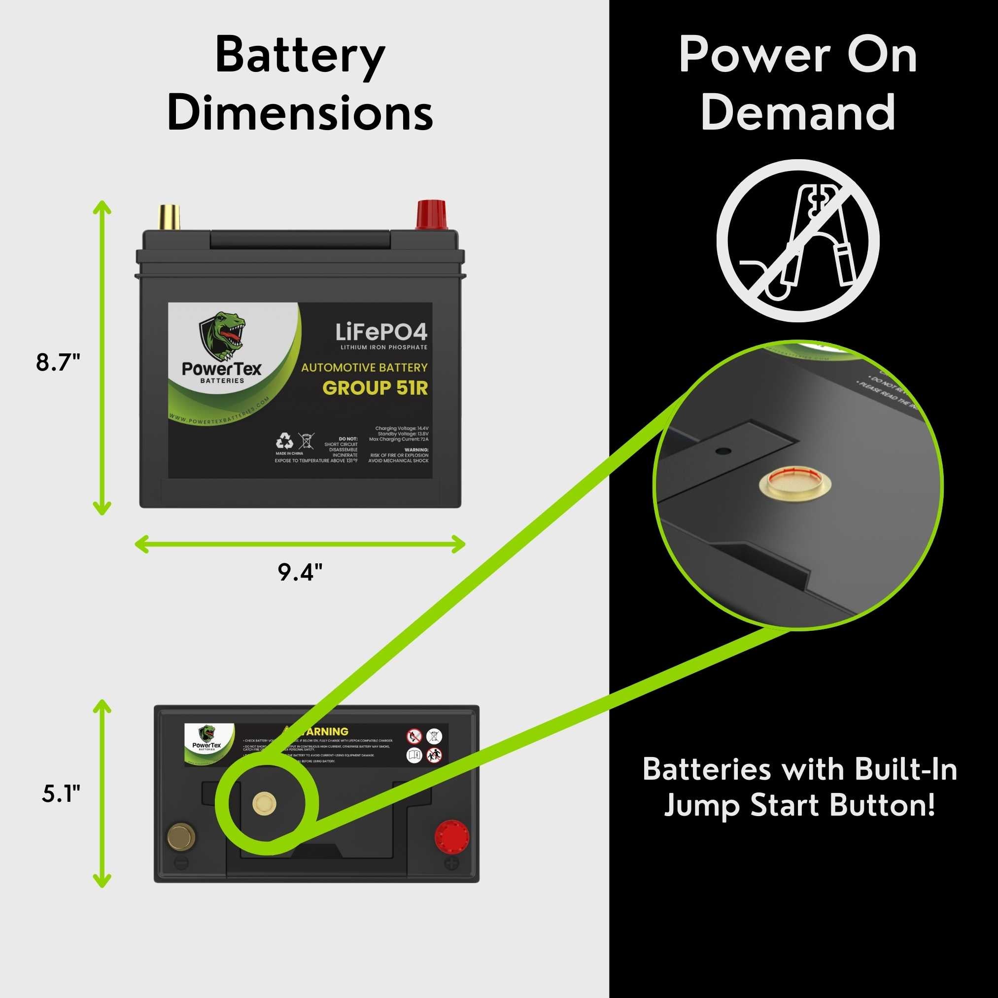 2009 Toyota Highlander Car Battery BCI Group 51R Lithium LiFePO4 Automotive Battery