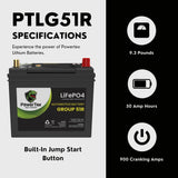 PowerTex Batteries Group 51R Lithium Ion LiFePO4 Automotive Battery Battery PowerTex Batteries