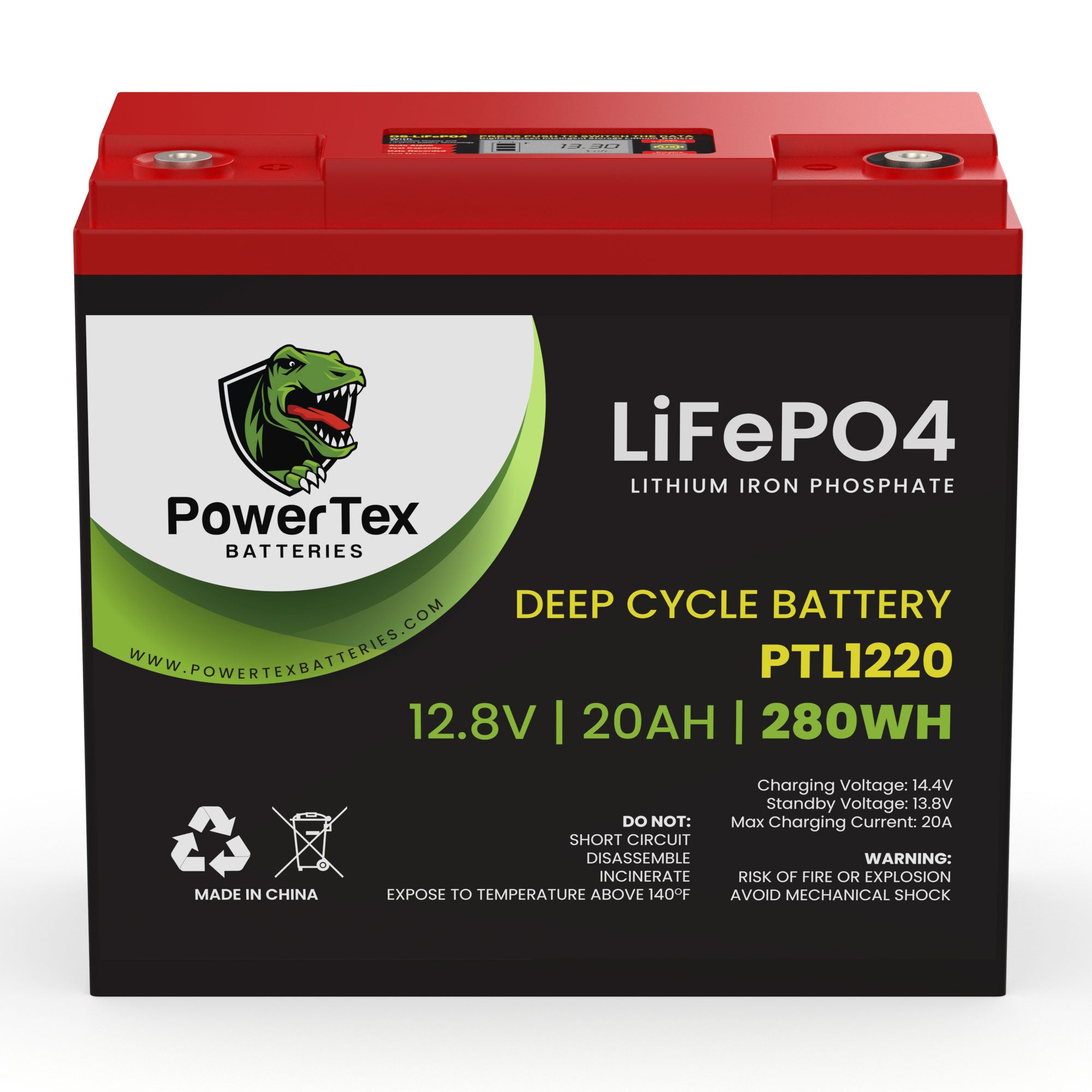 PowerTex Batteries 12V 20Ah Lithium Ion LiFePO4 Rechargeable Battery Battery PowerTex Batteries 