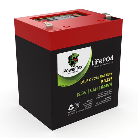 PowerTex Batteries 12V 5Ah Lithium Iron Phosphate LiFePO4 LFP Deep Cycle Rechargeable Battery