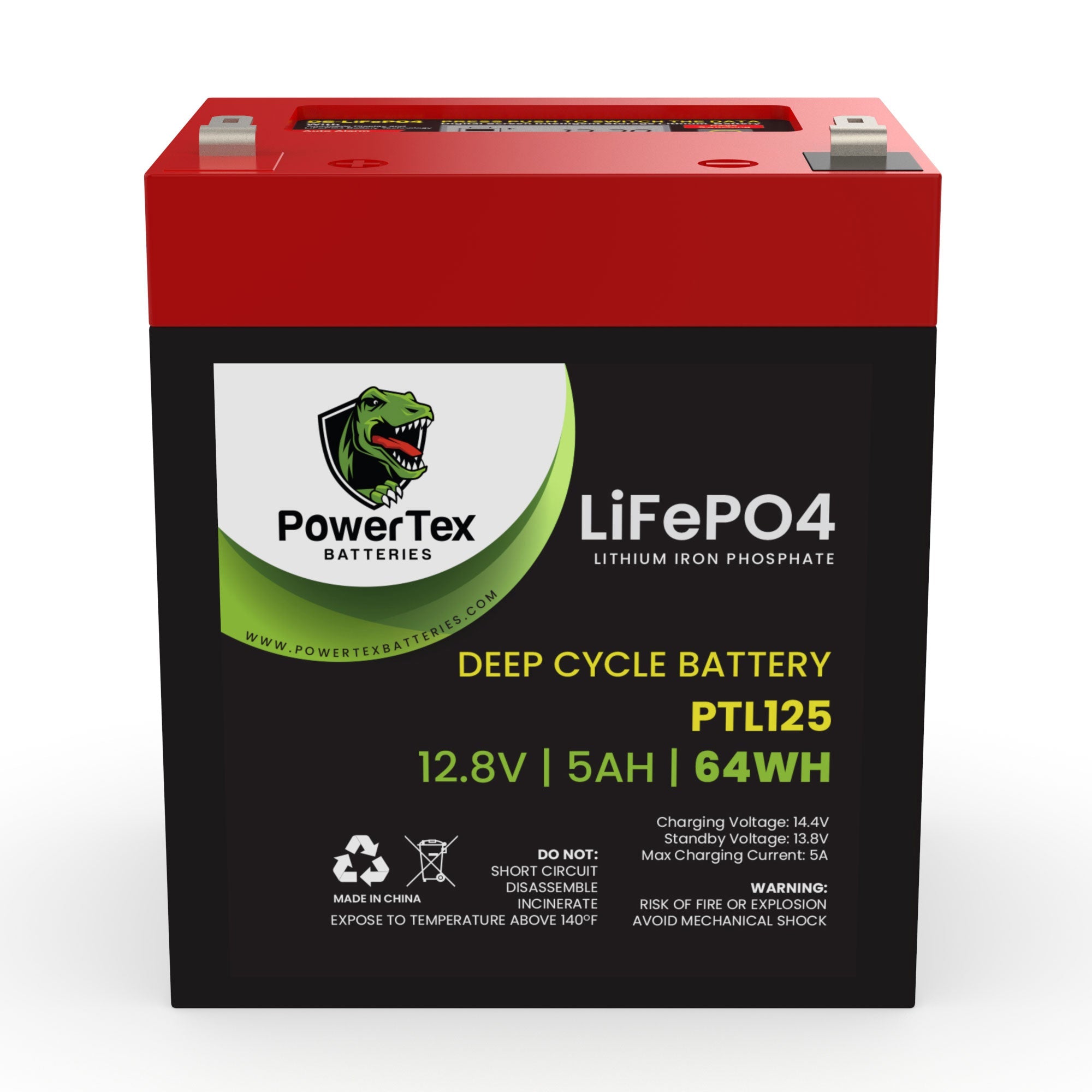 PowerTex Batteries 12V 5Ah Lithium Iron Phosphate LiFePO4 LFP Deep Cycle Rechargeable Battery