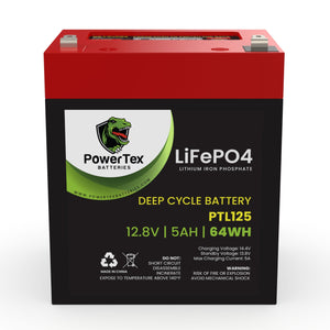 PowerTex Batteries 12V 5Ah Lithium Iron Phosphate LiFePO4 LFP Deep Cycle Rechargeable Battery