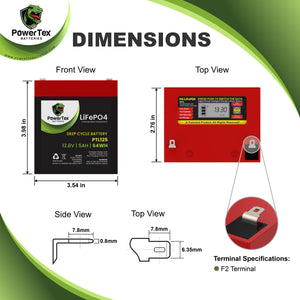 PowerTex Batteries 12V 5Ah Lithium Iron Phosphate LiFePO4 LFP Deep Cycle Rechargeable Battery