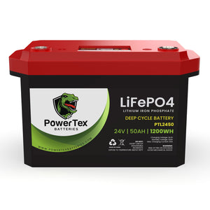 PowerTex Batteries 24V 50Ah Lithium Iron Phosphate LiFePO4 LFP Deep Cycle Rechargeable Battery