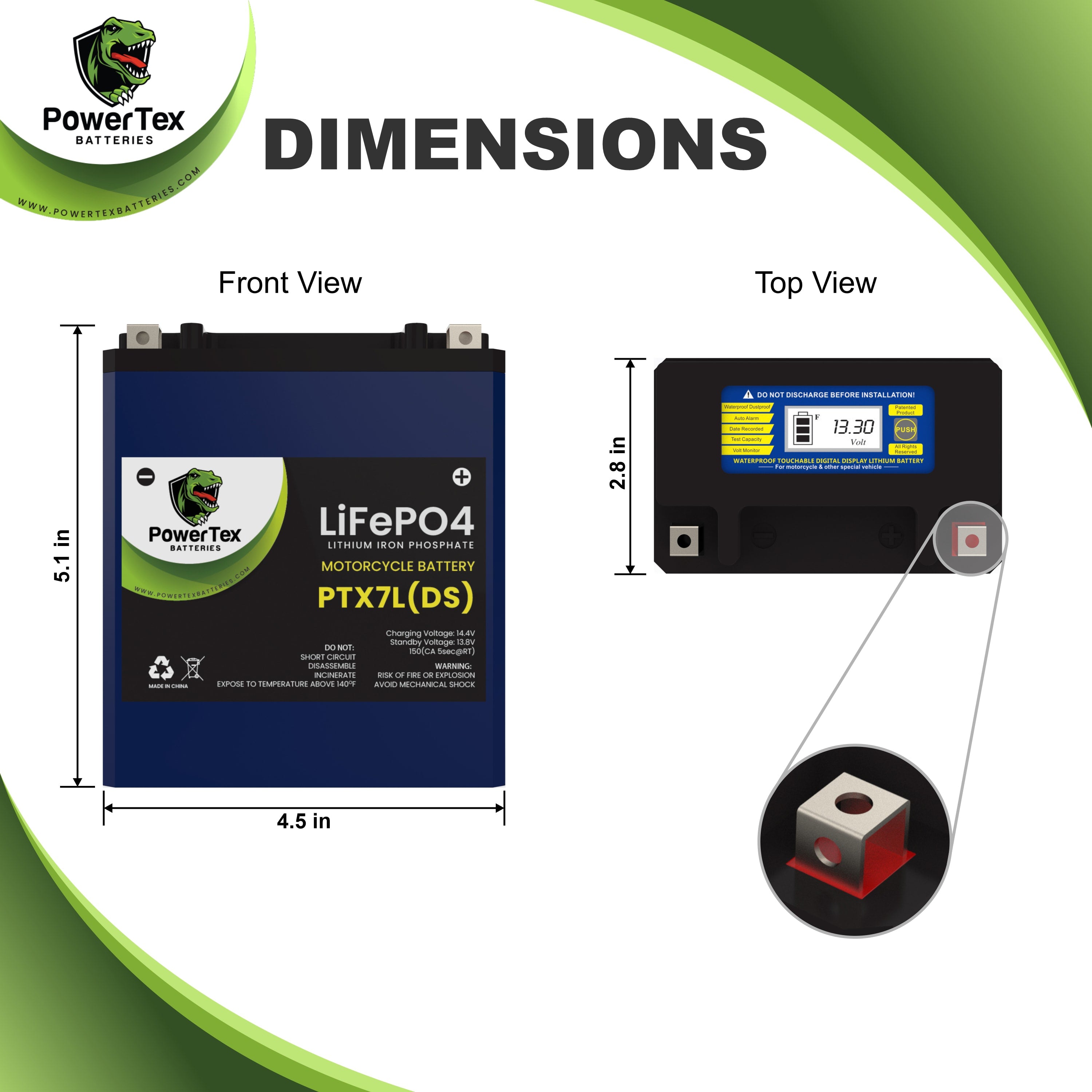 YTZ7S / YTX7L Lithium LiFePO4 Motorcycle Battery - 12V 4Ah, 240 CCA, Built-in BMS, For ATV, UTV, Jet Ski & More