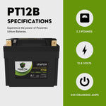 PowerTex Batteries YT12B Lithium Iron Phosphate LiFePO4 Motorcycle Battery YT12B-BS Replacement