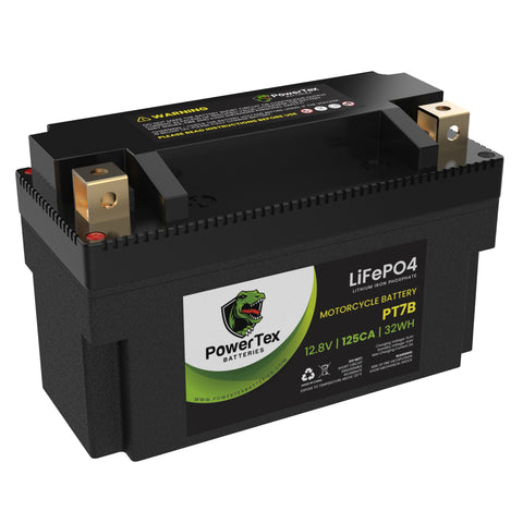 PowerTex Batteries YT7B Lithium Iron Phosphate LiFePO4 Motorcycle Battery YT7B-BS LFP Replacement