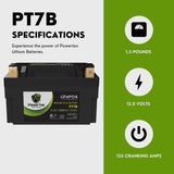 PowerTex Batteries YT7B Lithium Iron Phosphate LiFePO4 Motorcycle Battery YT7B-BS LFP Replacement
