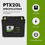 PowerTex Batteries YTX20L-BS Lithium Iron Phosphate LiFePO4 Motorcycle Battery YTX20L-BS Replacement