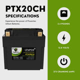 Powertex Batteries YTX20CH-BS LiFePO4 Lithium Iron Phosphate Motorcycle Battery PTX20CH